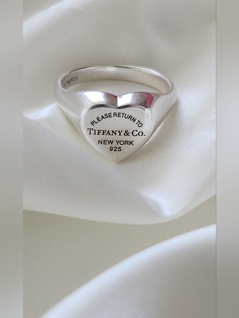Tiffany & Co. Sterling Silver Heart Signet Ring with Engraving